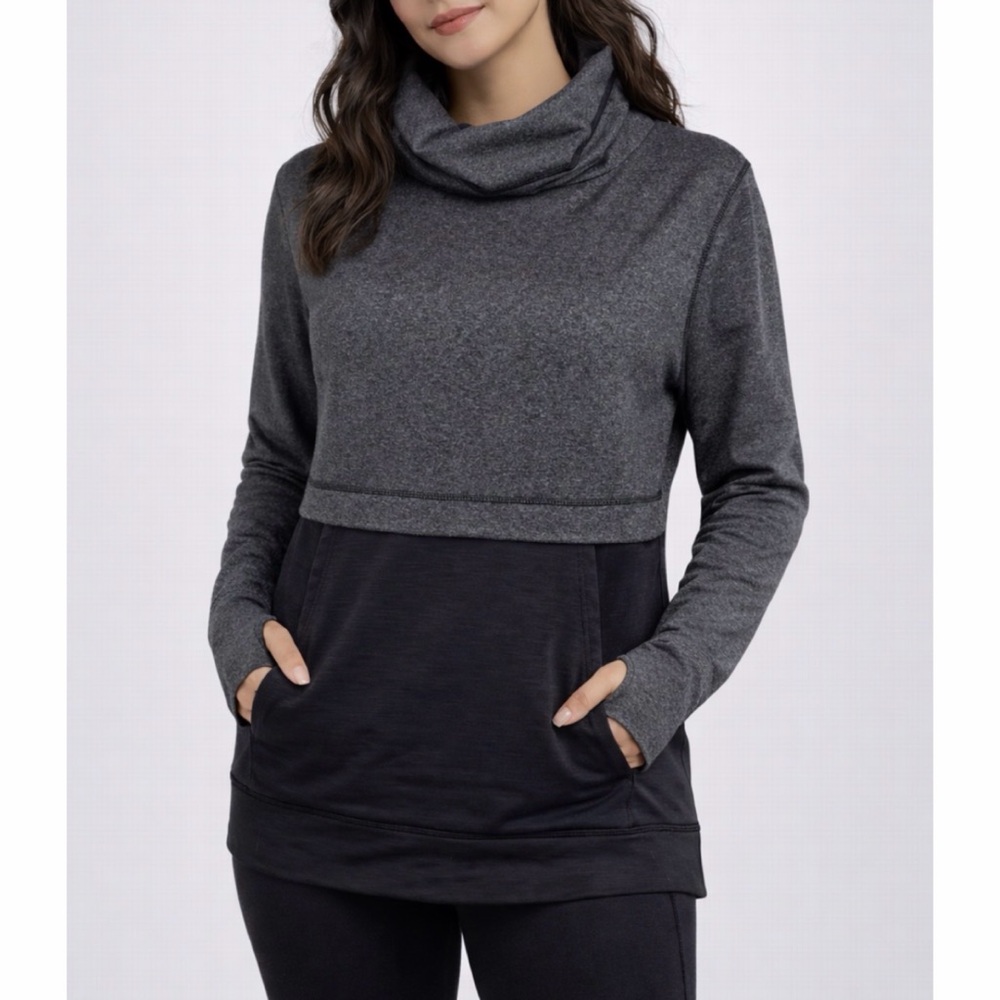 COTTON ON BODY • Black/Grey Pullover Cowl-neck Athletic Sweater, M - Picture 1 of 14